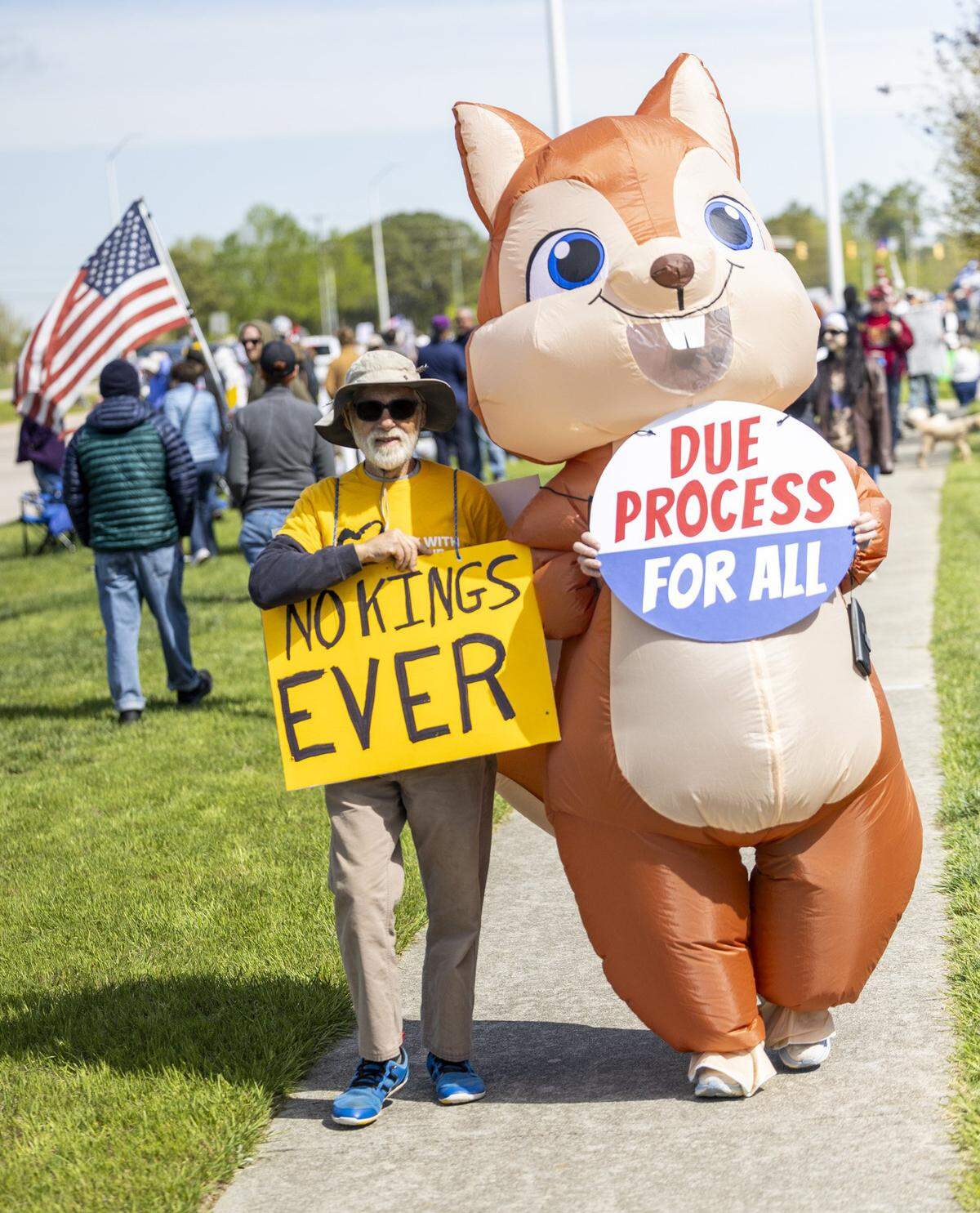 Hundreds of demonstrators line Capital Boulevard in Raleigh on Saturday, March 28, 2026, during a “No Kings” protest against President Donald Trump and his agenda. More than 70 cities and towns across North Carolina participated in nationwide protests Saturday.