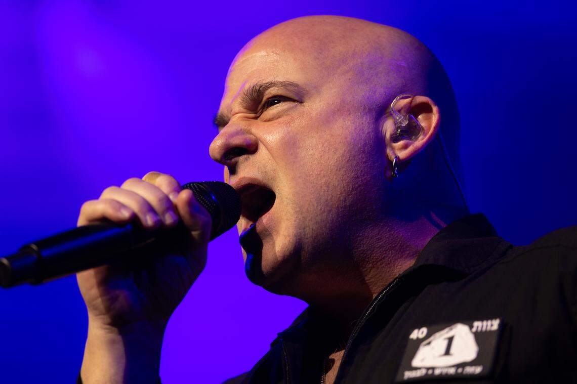 Dark metal band Disturbed in concert at Raleigh, N.C.’s Lenovo Center, April 14, 2025.