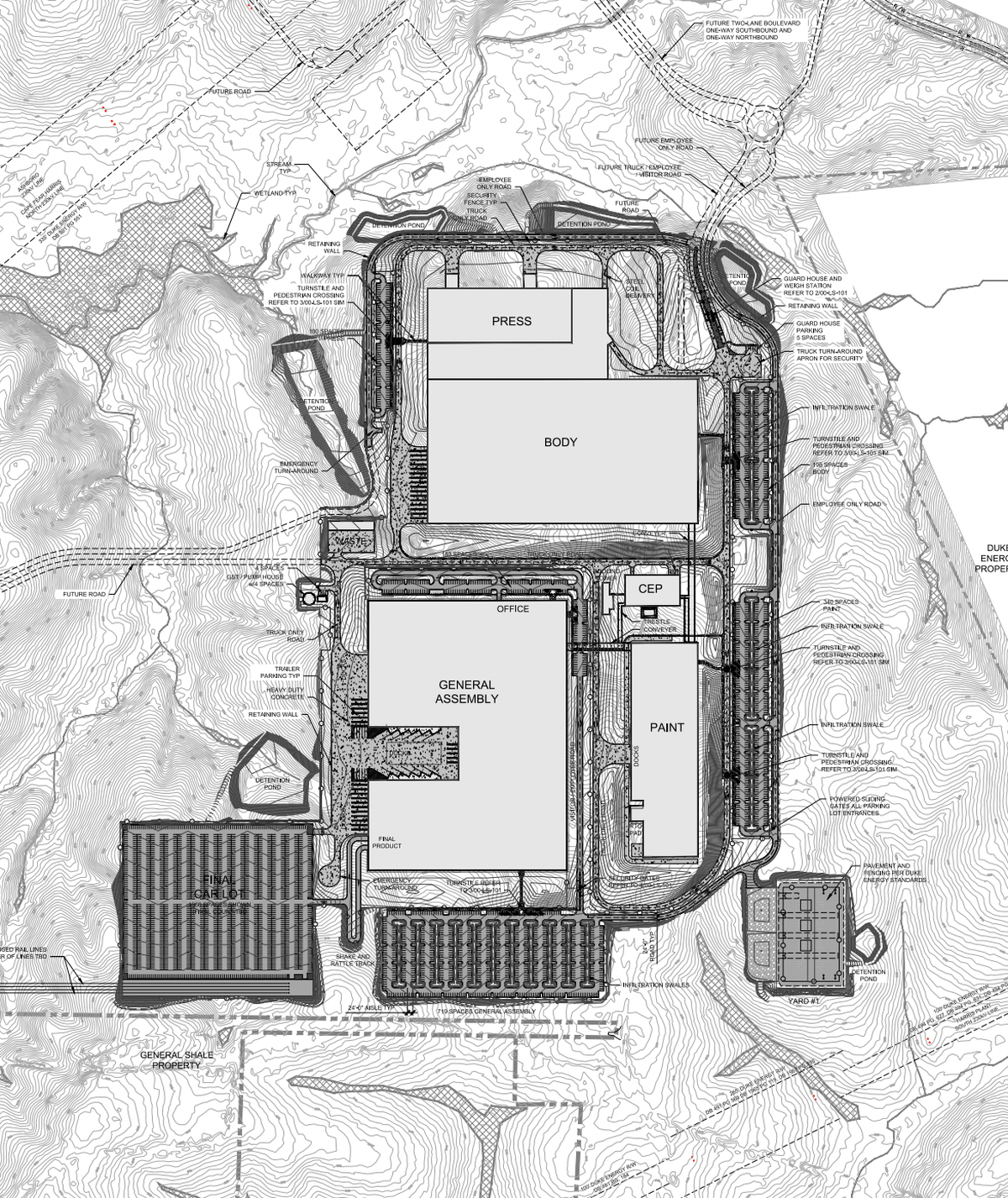 The site plans VinFast submitted to Chatham County includes multiple structures for its electric vehicle plant.