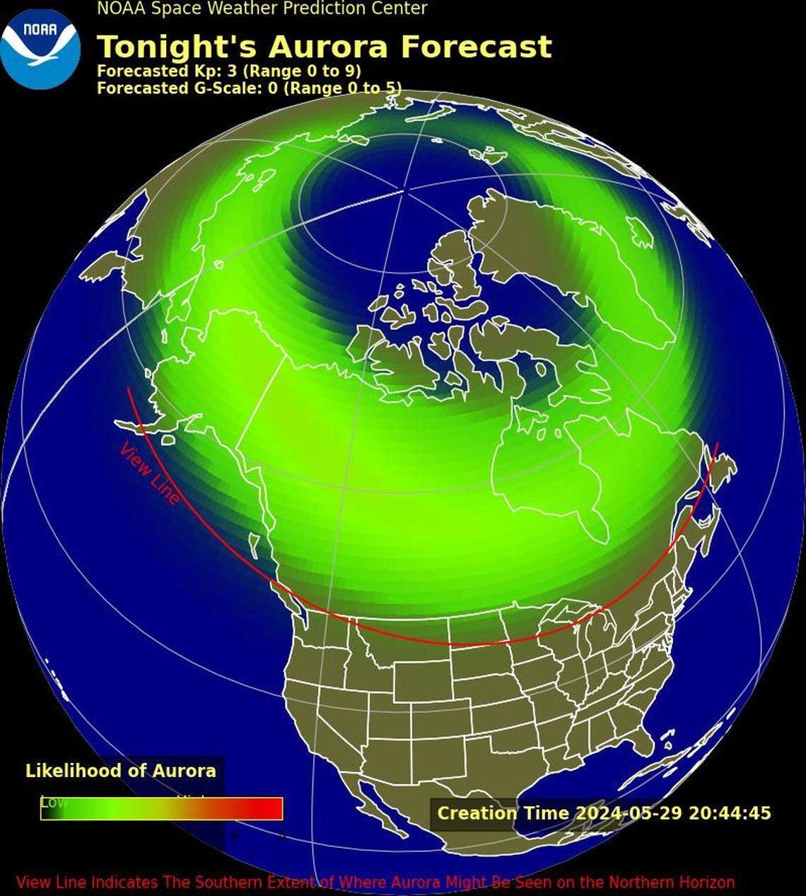 NOAA said increased geomagnetic activity was expected Wednesday night, increasing the likelihood of seeing aurora in the Northern Hemisphere. The activity is expected to increase in June as a sunspot comes back into Earth’s view.