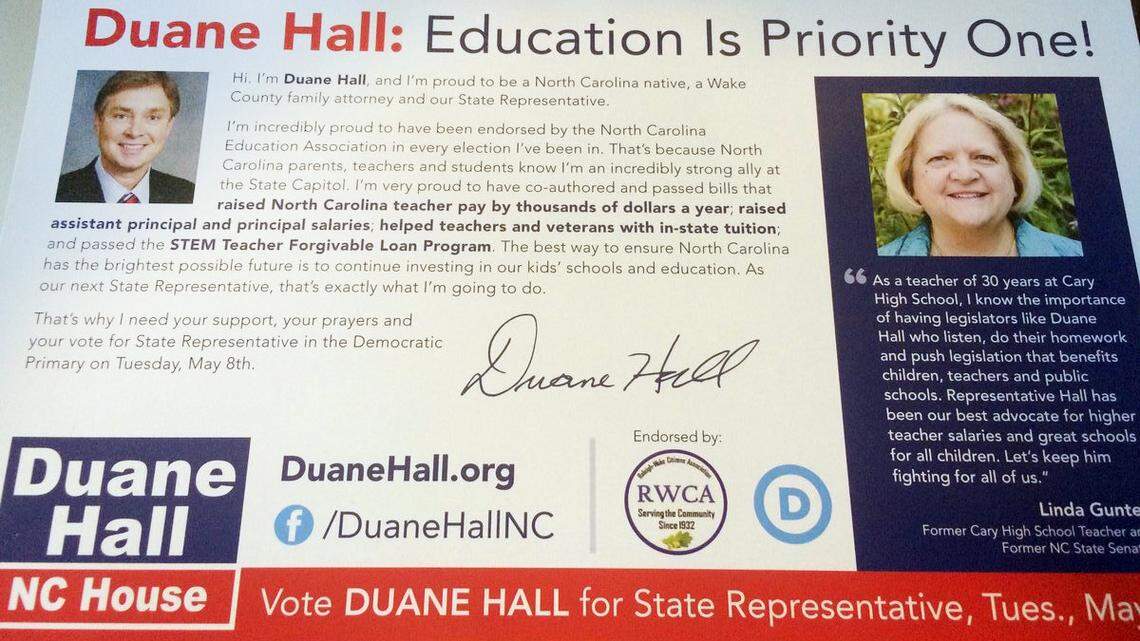 A campaign mailer for state Rep. Duane Hall