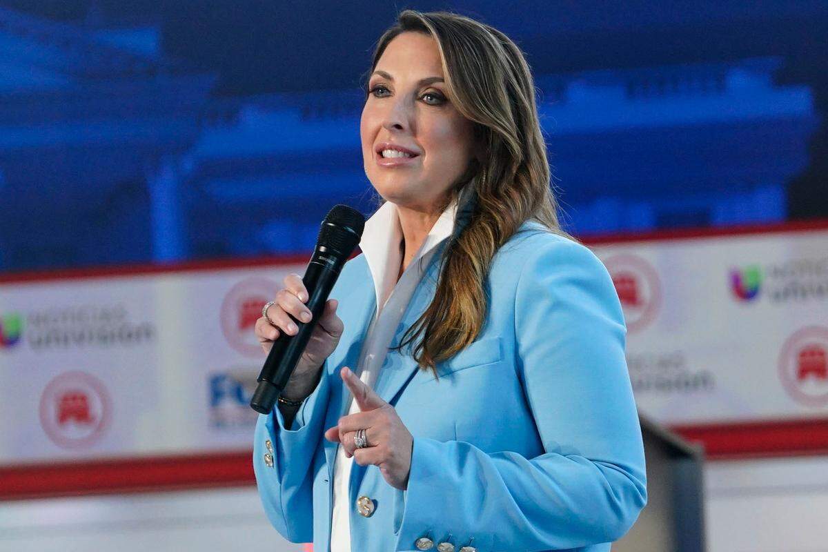 Republican National Committee Chair Ronna McDaniel speaks to the audience before the start of the second Republican presidential primary debate in September.