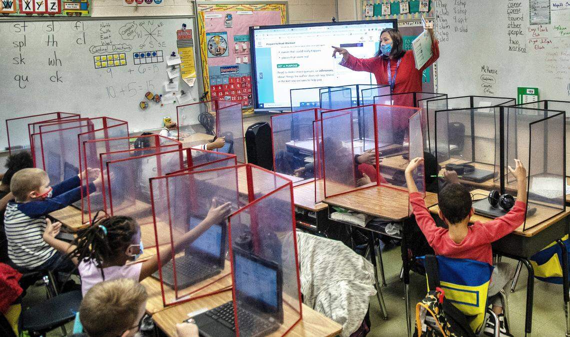 Sherry Beale teaches a first-grade class at Mariam Boyd Elementary in Warrenton Tuesday, Dec. 7, 2021. Rural North Carolina school systems like Warren County Public Schools have been waiting since the start of the Leandro court case in 1994 to get the funding needed to level the playing field with urban districts.