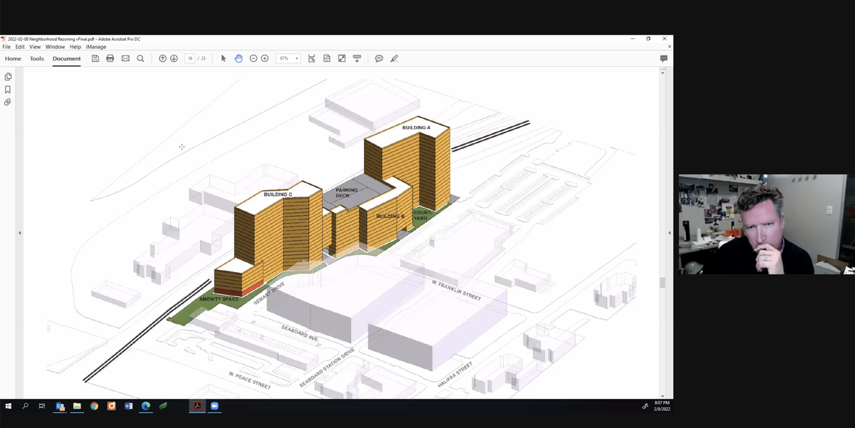 A conceptual image of future development 707 Semart Drive, home to the Seaboard Train Station, shown to community members on Feb. 8, 2022.