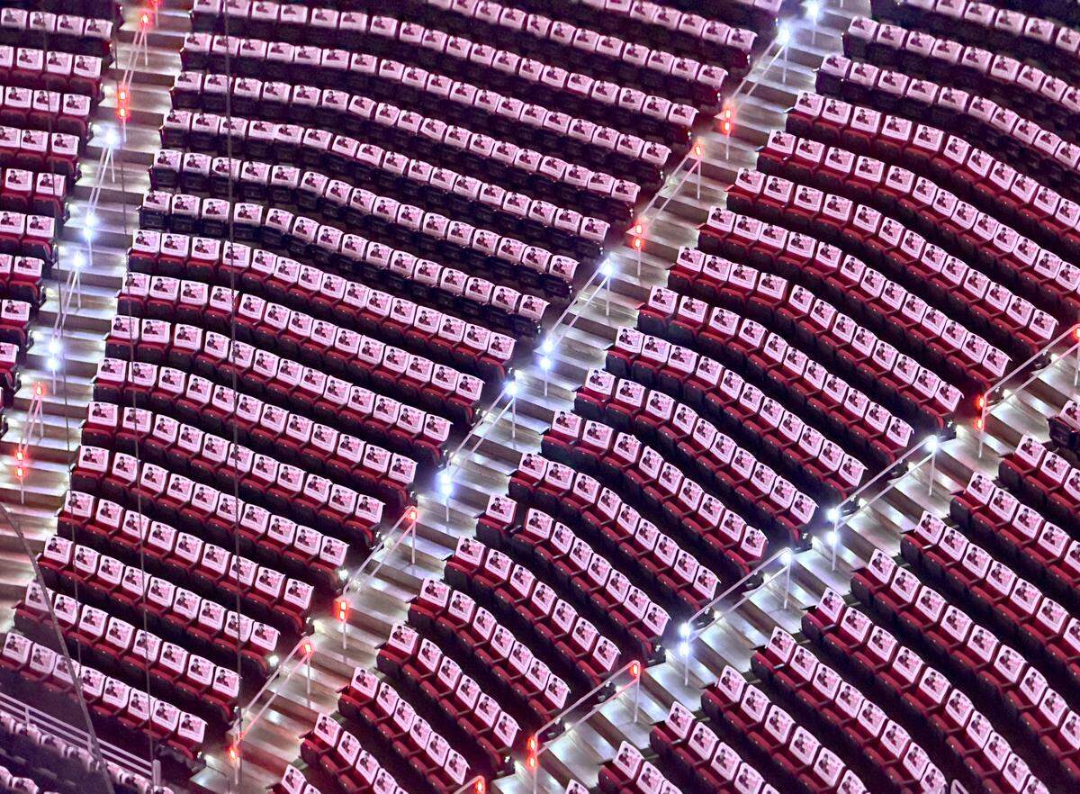 Towels wait for the fans before the Carolina Hurricanes’ game against the Montreal Canadiens in game two of the Eastern Conference Finals at the Lenovo Center in Raleigh, N.C., Saturday, May 23, 2026.