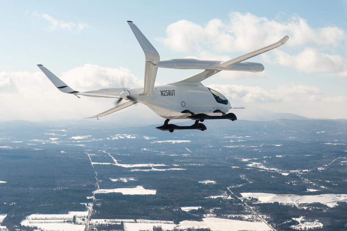 An electric plane from Vermont-based Beta Technologies conducted a flight test at a testing facility in Plattsburgh, New York.