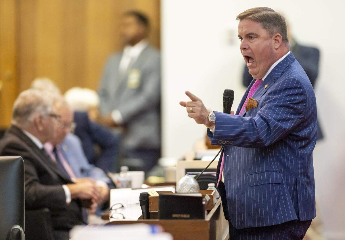 Rep. Brenden H. Jones speaks in favor of HB 307, “Iryna’s law,” to address bonds and judicial reforms following the murder of Iryna Zarutska in Charlotte, during debate on Tuesday September 23, 2025 at the NC General Assembly in Raleigh, N.C.
