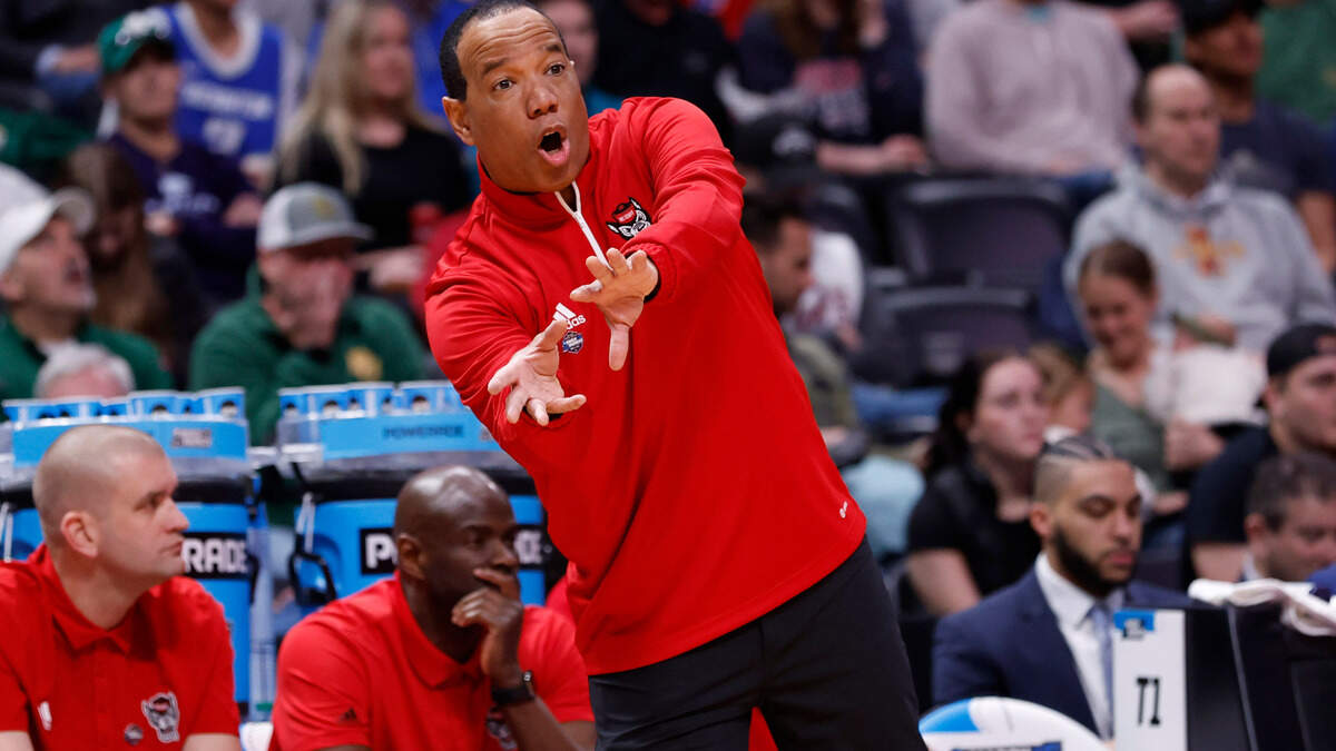 N.C. State head coach Kevin Keatts directs his players during the second half of Creighton’s 72-63 victory over N.C. State in the first round of the NCAA Tournament at Ball Arena in Denver, Colo., Friday, March 17, 2023.