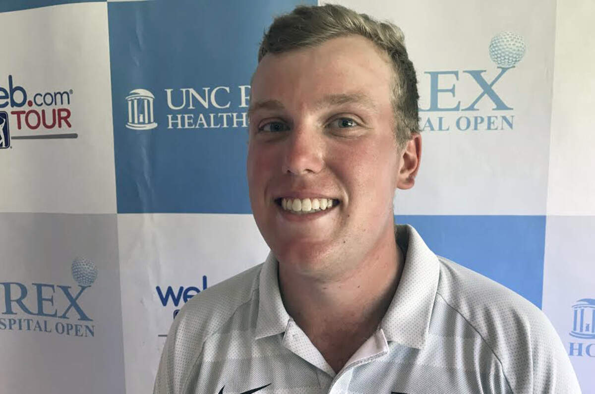 Parker Gillam of Raleigh, who plays college golf at Wake Forest, responds to media questions after second round of Rex Hospital Open on June 1, 2018.