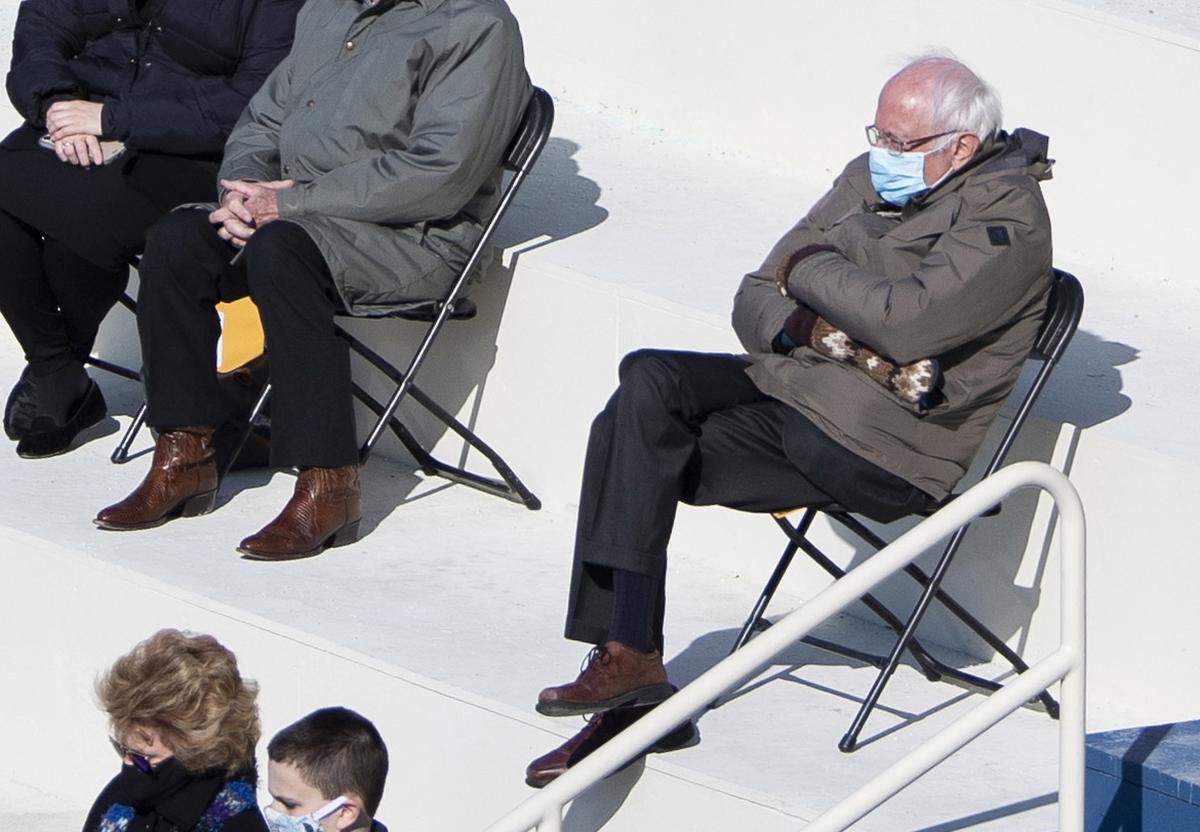 A photo of Sen. Bernie Sanders listening during the 59th Presidential Inauguration has inspired many memes.