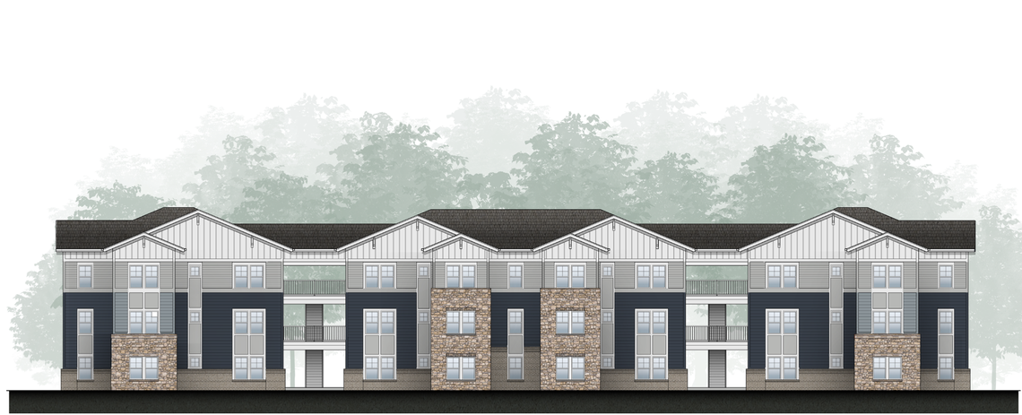 A rendering of New Bern Crossing, a 192-unit affordable housing rental community planned at 3600 New Bern Avenue, Raleigh.