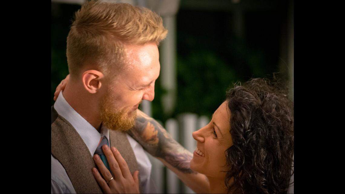 Sgt. James Slape with his wife, Shawn, on their wedding day in 2018. Slape was the last member of the N.C. National Guard to die in Afghanistan.