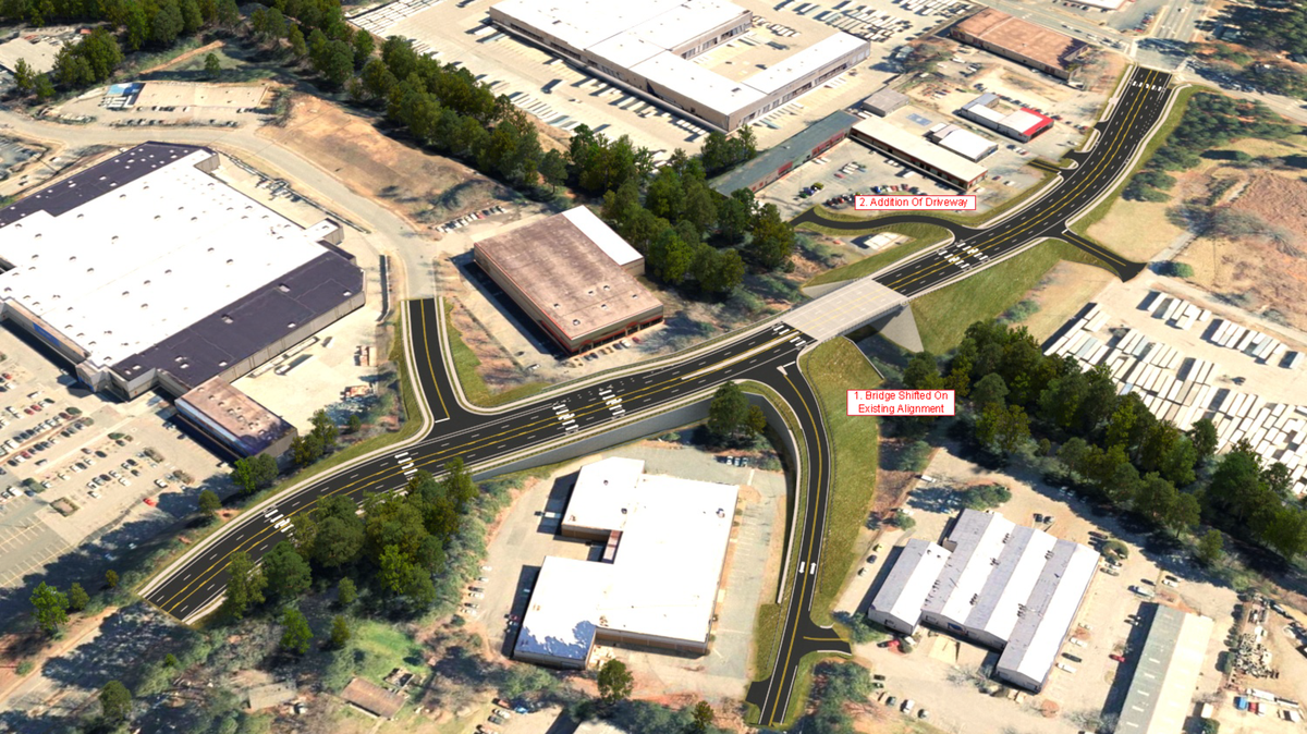 A rendering of a bridge, now under construction, that will carry New Hope Church Road over the railroad tracks just west of Atlantic Avenue in North Raleigh.