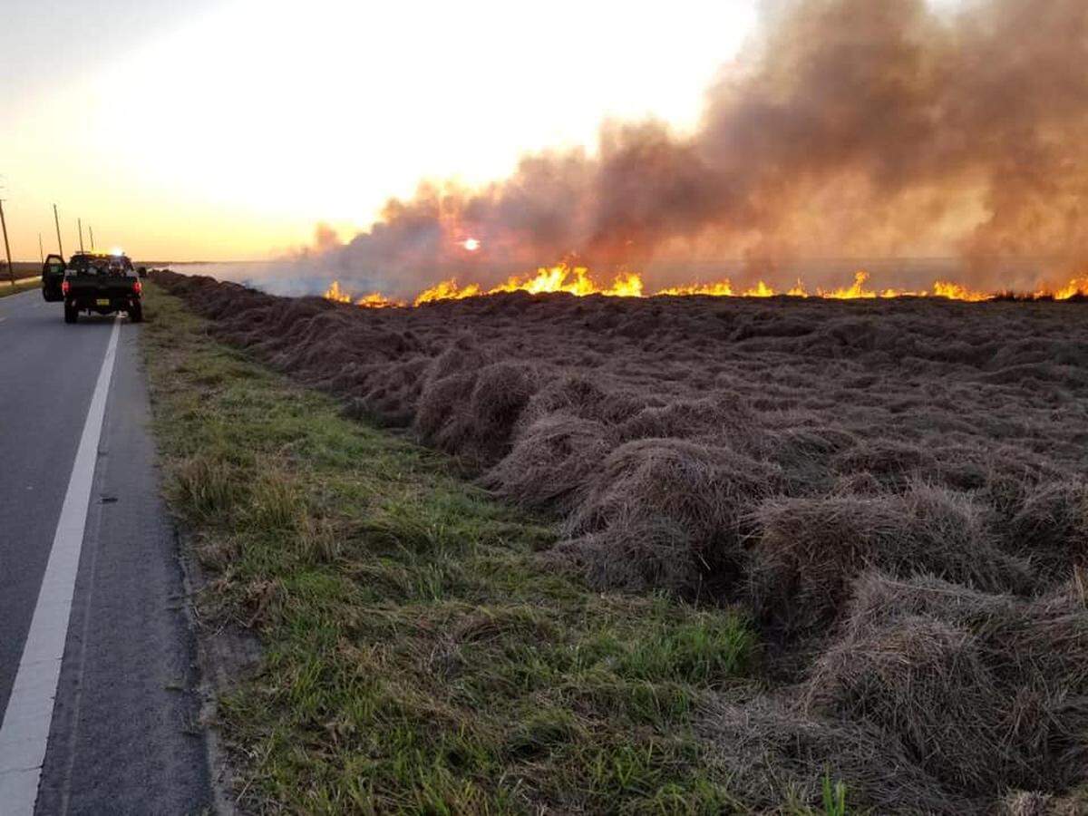 Marsh grasses piled up by Hurricane Dorian’s flooding on the North Carolina coast caught fire, according to the U.S. Fish and Wildlife Service. 