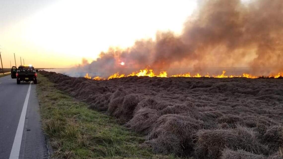 Fire burned through marsh grass piled up in Hurricane Dorian flooding, officials say