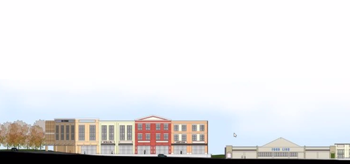 The self-storage would be on the upper floors of the building at left, with shops and restaurants planned below.
