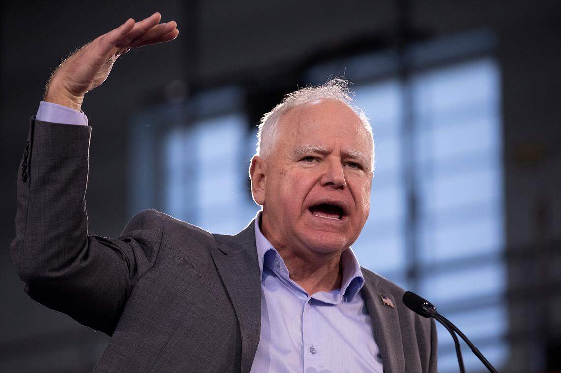 Democratic vice presidential candidate and Minnesota Gov. Tim Walz speaks during a rally at the Community Family Life & Recreation Center at Lyon Park on Thursday, Oct. 17, 2024, in Durham, N.C.