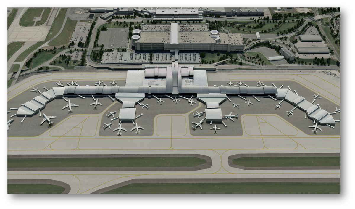 A rendering of an expanded Terminal 2 at Raleigh-Durham International Airport. Along with added gates, RDU plans to expand the ticketing hall and other “landside” spaces closest to John Brantley Boulevard. 
