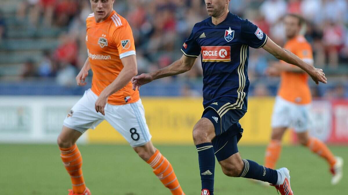 "That foundation of just being a pain to play against is what we want to build on,” North Carolina FC midfielder Austin da Luz (right) said of the team's 2-0-0 start.