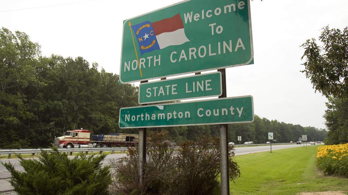 A sign welcomes southbound I-95 drivers to the state  from Virginia.