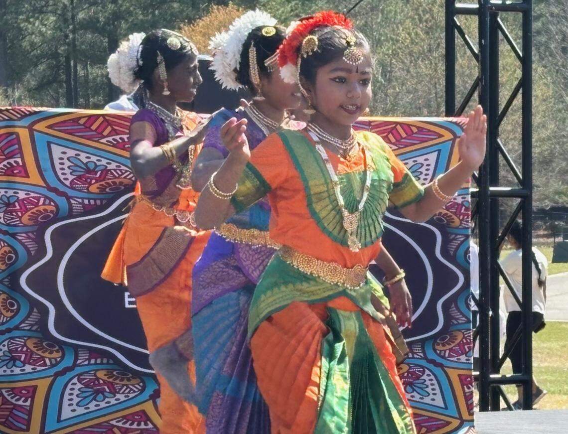 Bavanga Santhakumar and other members of the Gurukrupa School of Dance, entertain the crowd at Morrisville’s 4th annual Holi festival. Rooted in Hindu tradition, the festival welcomes in spring.