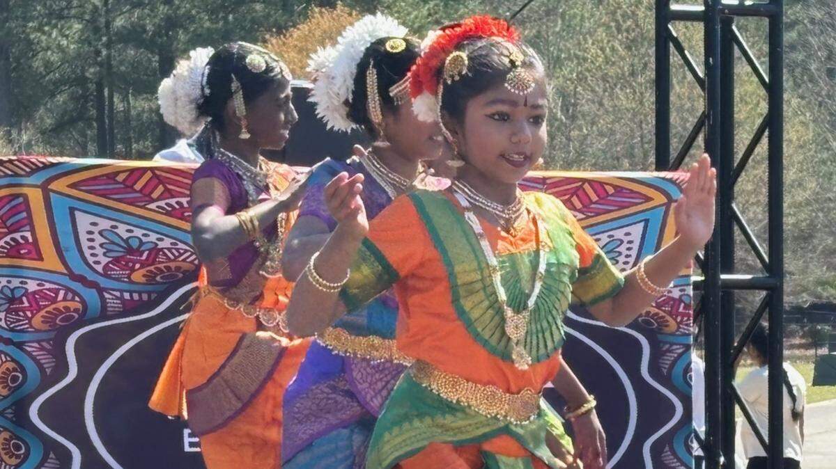 Bavanga Santhakumar and other members of the Gurukrupa School of Dance entertain the crowd at Morrisville’s 4th annual Holi festival. Rooted in Hindu tradition, the festival welcomes in spring.