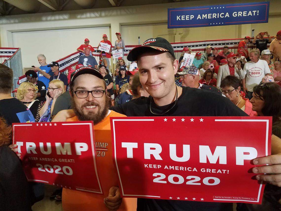 Joe Disney, left, and Justice Bevan at the Trump rally in Fayetteville, NC, on Sept. 9, 2019.
