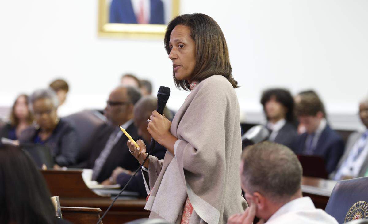North Carolina Senate Minority Leader Sydney Batch speaks during the N.C. Senate session at the Legislative Building in Raleigh, N.C., Tuesday, May 19, 2026.