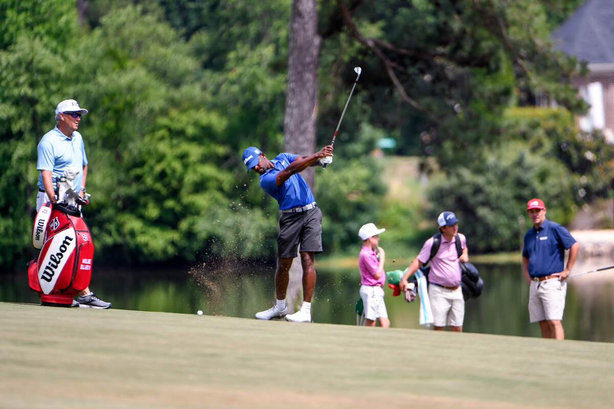 Mulbe Dillard gets in a little practice prior to the REX Hospital Open at The Country Club at Wakefield Plantation on June 1, 2021 in Raleigh. (Photo by Tracy Wilcox/PGA TOUR)