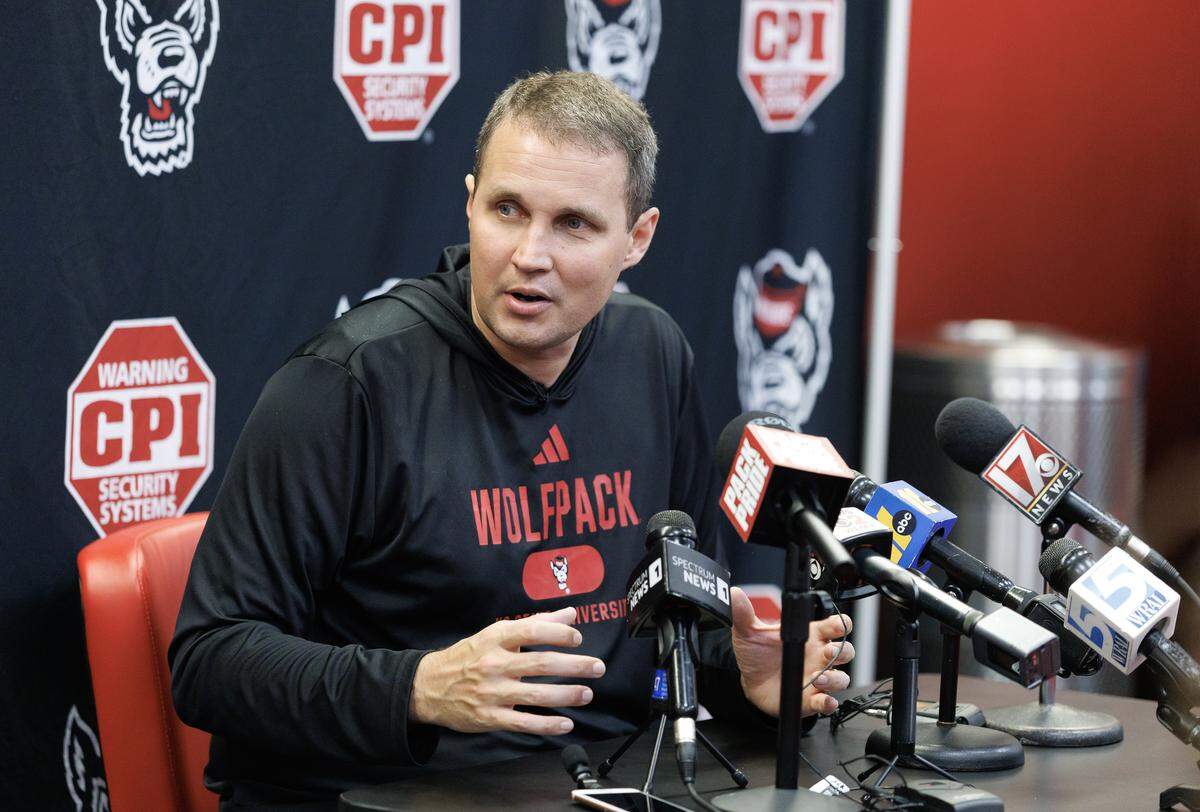 N.C. State head coach Will Wade speaks with reporters during media day at Dail Basketball Center on Monday, Sept. 22, 2025, in Raleigh, N.C.