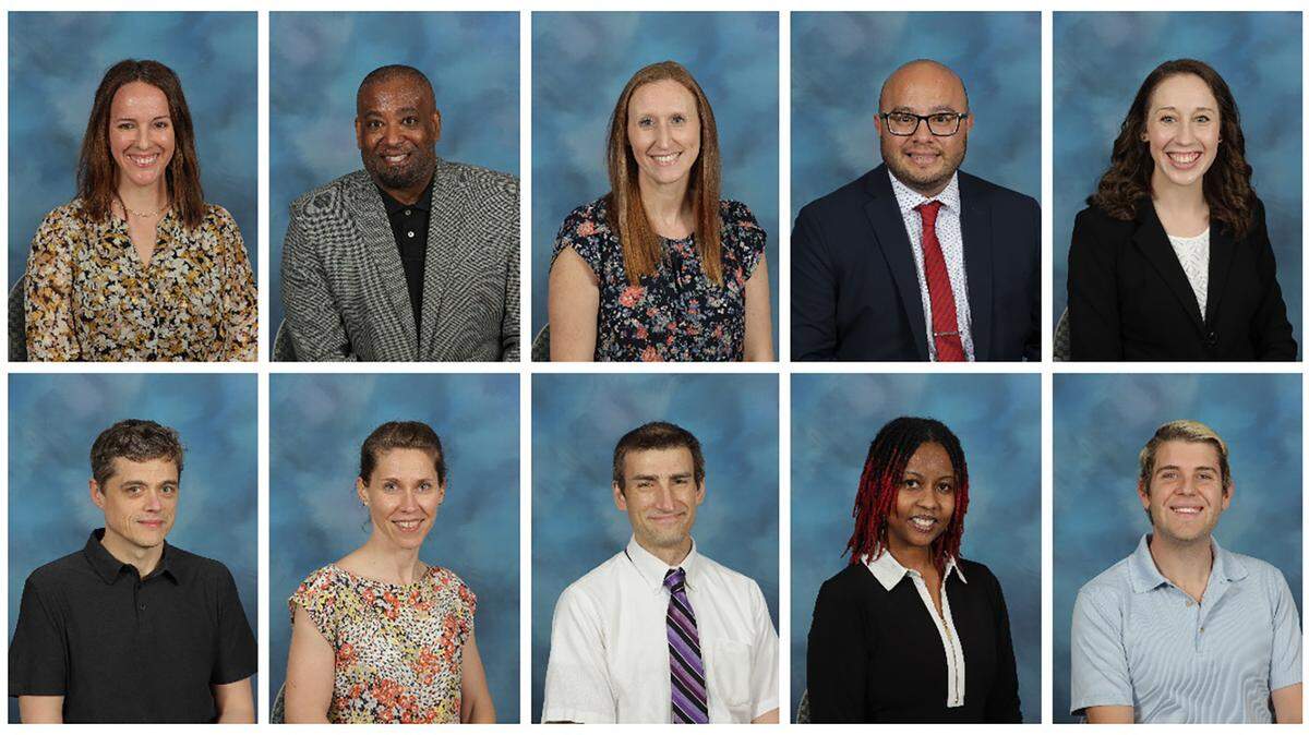The 10 Wake County finalists for 2023 Teacher of the Year are (pictured starting top left, clockwise) Jane Ferguson of Brooks Elementary, Terry Hennings of Garner High, Sarah Freeman of Wake Forest High, Leroy Salazar of Wake Early College of Information & Biotechnologies, Kaitlyn Putt of Carroll Middle, Tyler Ellzey of Buckhorn Creek Elementary, Darius Davis of Washington Elementary, Ross Anderson of Moore Square Middle, Ginny Clayton of Cary High and Chris Stapleton of Apex Friendship High.