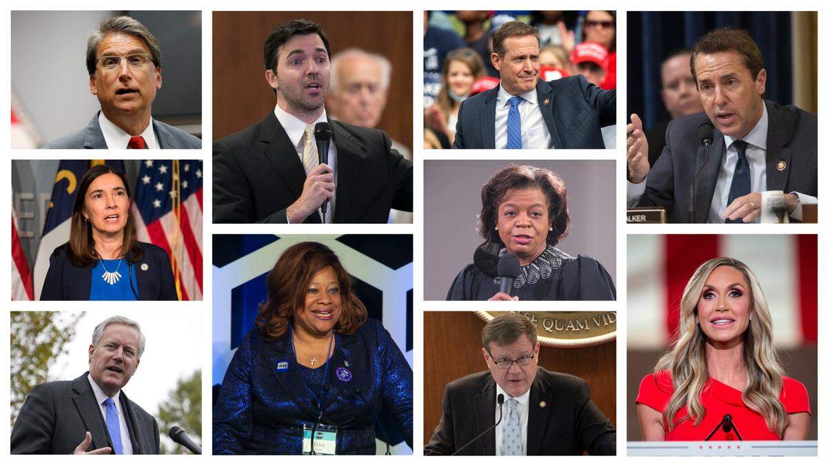 The following have said they are running, are not running or have been part of the discussion for the US Senate seat in 2022 to represent North Carolina. Top row: Pat McCrory, Jeff Jackson, Ted Budd, Mark Walker. Middle row: Anita Earls, Cheri Beasley. Bottom row: Mark Meadows, Erica Smith, Tim Moore, Lara Trump.