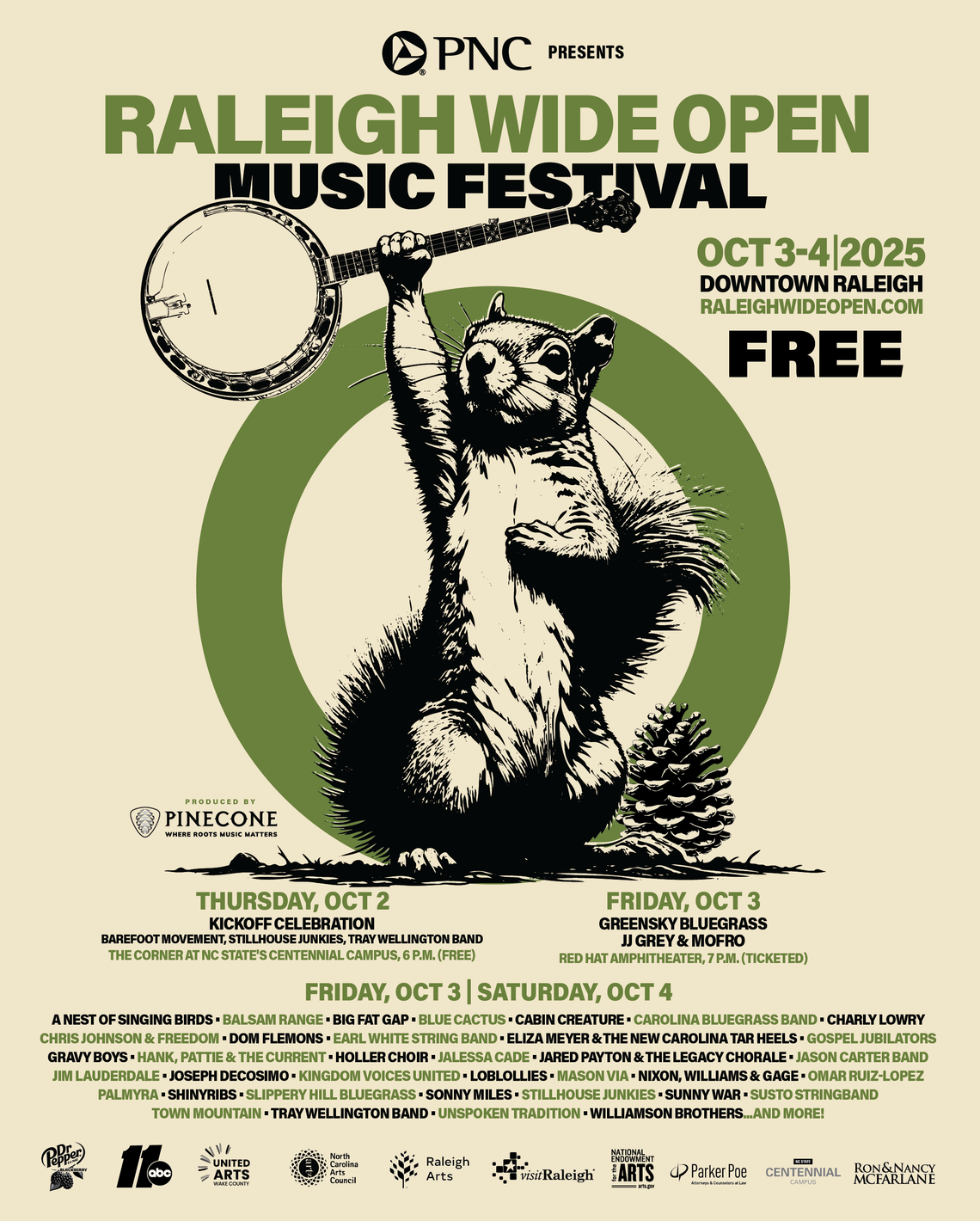 The lineup of artists for the 2025 Raleigh Wide Open Festival.