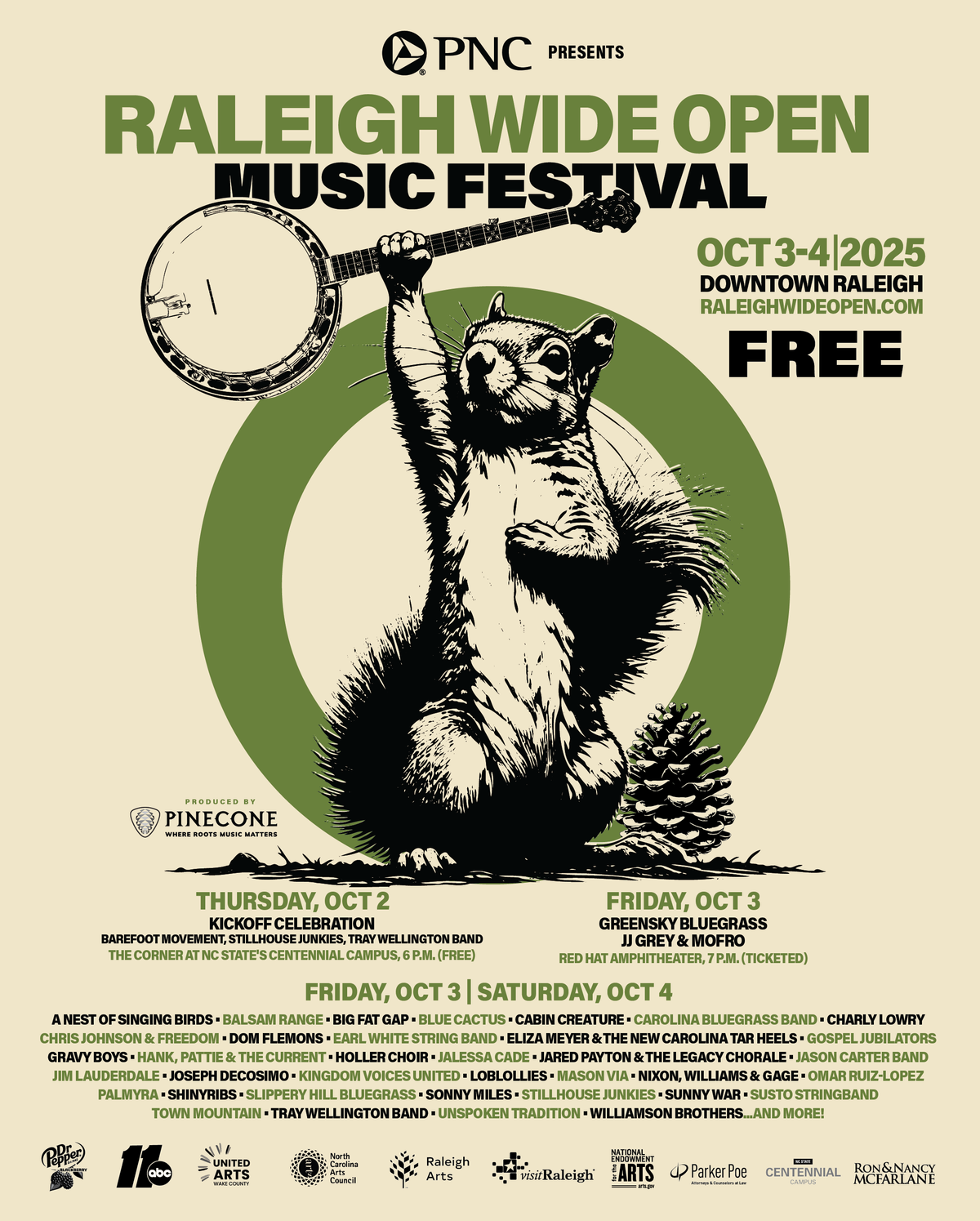 The lineup of artists for the 2025 Raleigh Wide Open Festival.