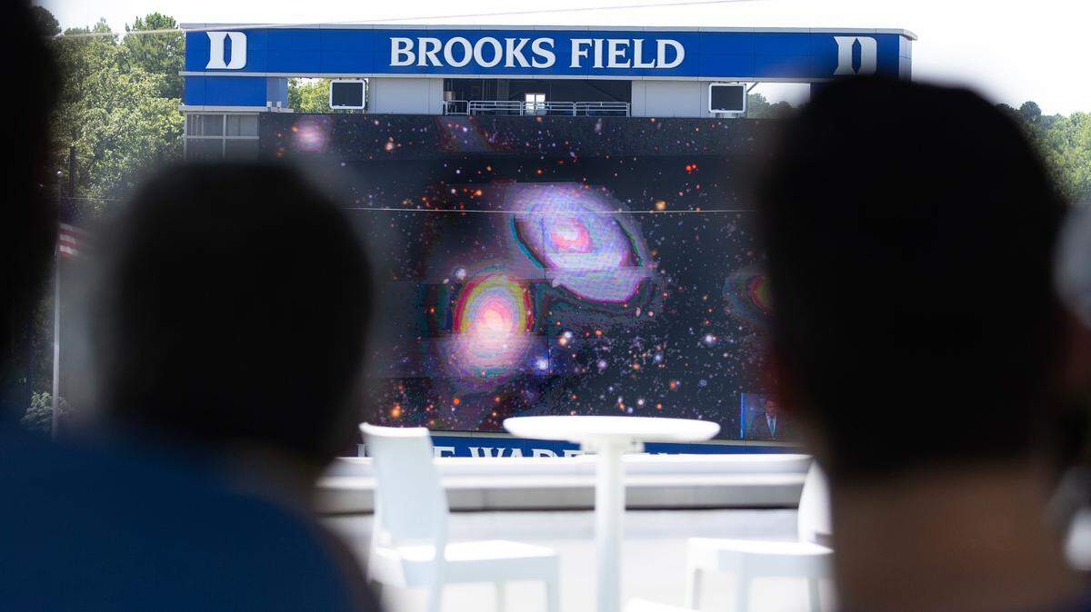 The NSF-DOE Vera C. Rubin Observatory team reveal the first images from a brand new, ultra-powerful survey telescope on a livestream to astrophysicists at Duke University on Monday, June 23, 2025. The observatory, located in Chile, is equipped with the largest digital camera ever built, allowing scientists to investigate phenomena like exploding stars, remote planetary movement and dark matter.