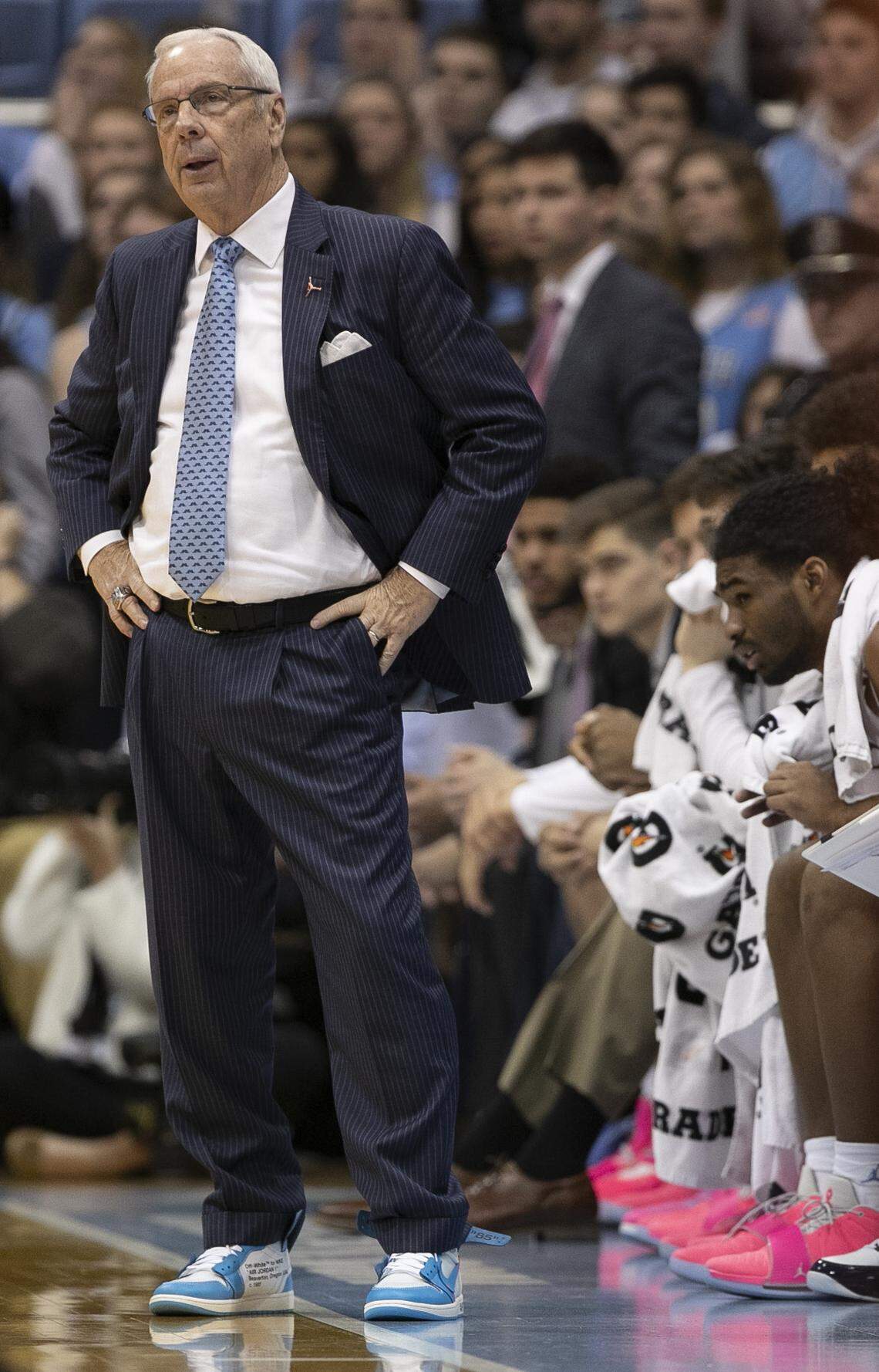 North Carolina coach Roy Williams watches his team on offense in the first half against Virginia Tech on Monday, January 21, 2019 at the Smith Center in Chapel Hill, N.C.