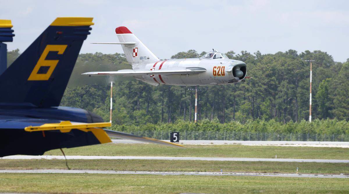 A MIG-17F performs a low pass during the MCAS Cherry Point Air Show in Havelock, N.C., Sunday, May 10, 2026.