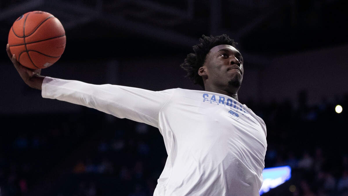 North Carolina’s Nassir Little (5) warms up with a dunk prior to the Tar Heels’ game against Wake Forest on Saturday, February 16, 2019 at Lawrence Joel Coliseum in Winston-Salem, N.C.
