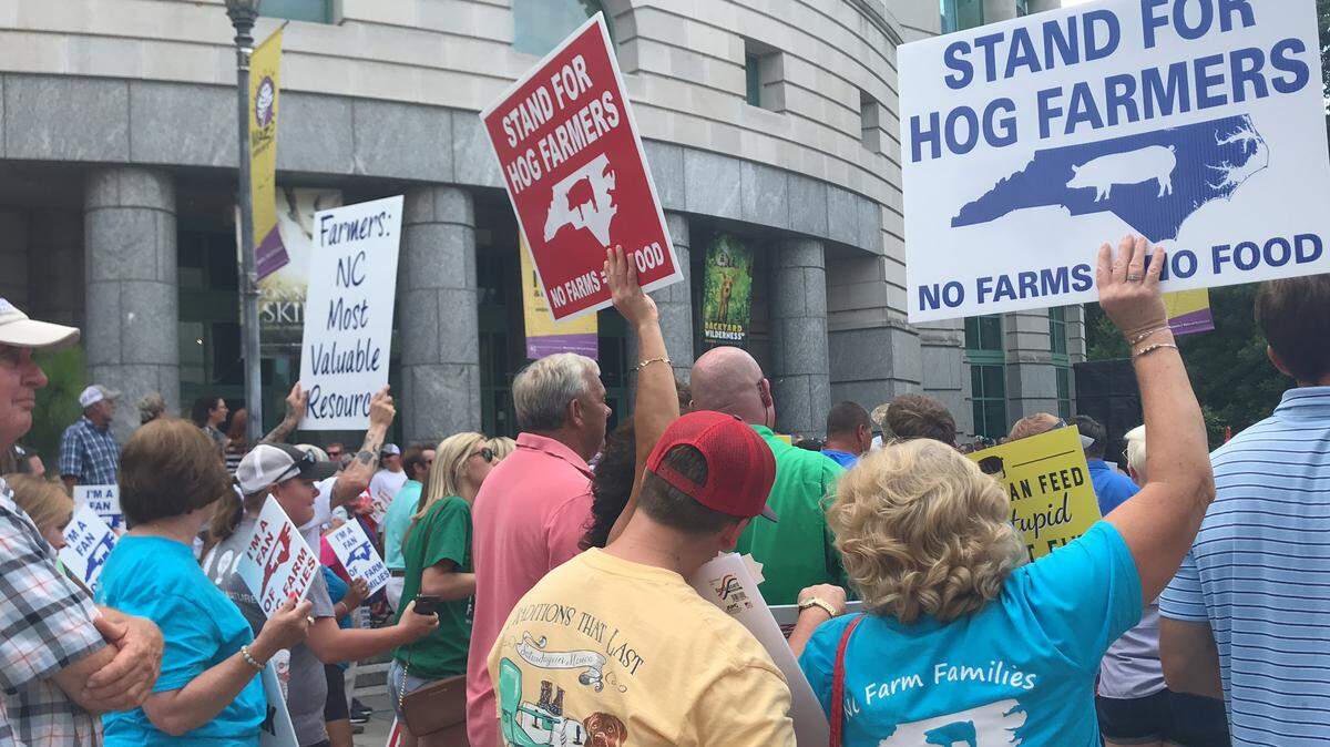 Farmers rallied in Raleigh on Monday, June 25, 2018. Later the same day, Gov. Roy Cooper vetoed a bill adding legal protections for hog farms.
