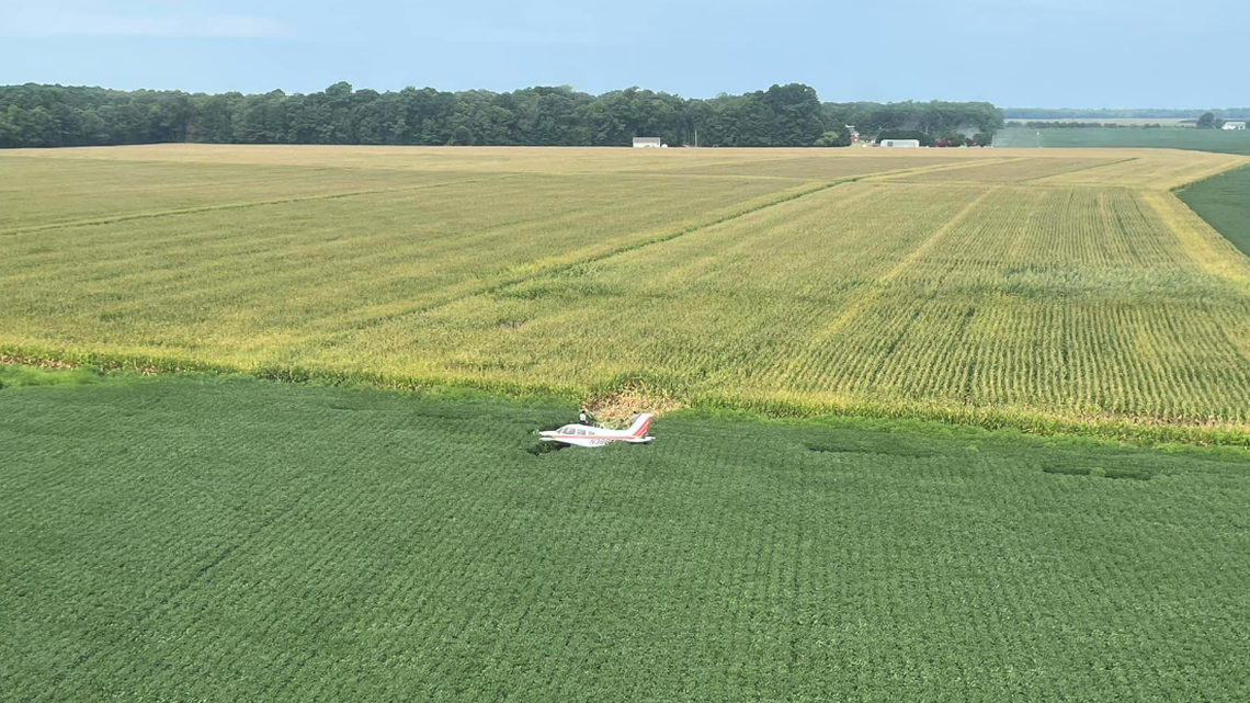 A 23-year-old student pilot ran out of gas over northeast North Carolina, resulting in the plane going down in a crop of soybeans, according to the Pasquotank-Camden Emergency Management.