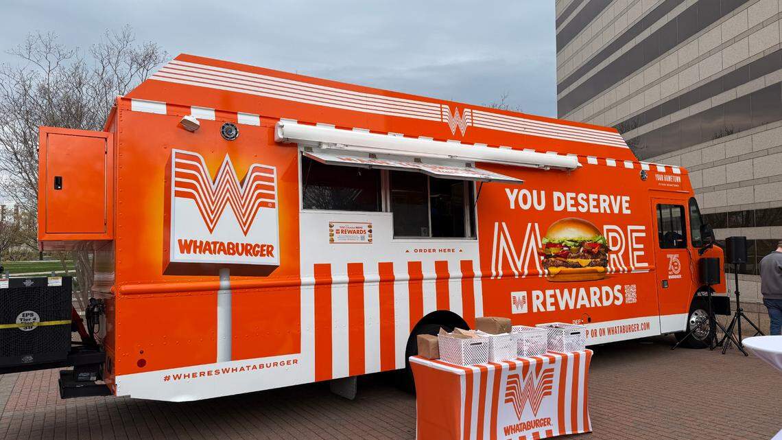 The Whataburger food truck stopped at Raleigh’s Halifax Mall to provide lunch to government workers ahead of its local debut.