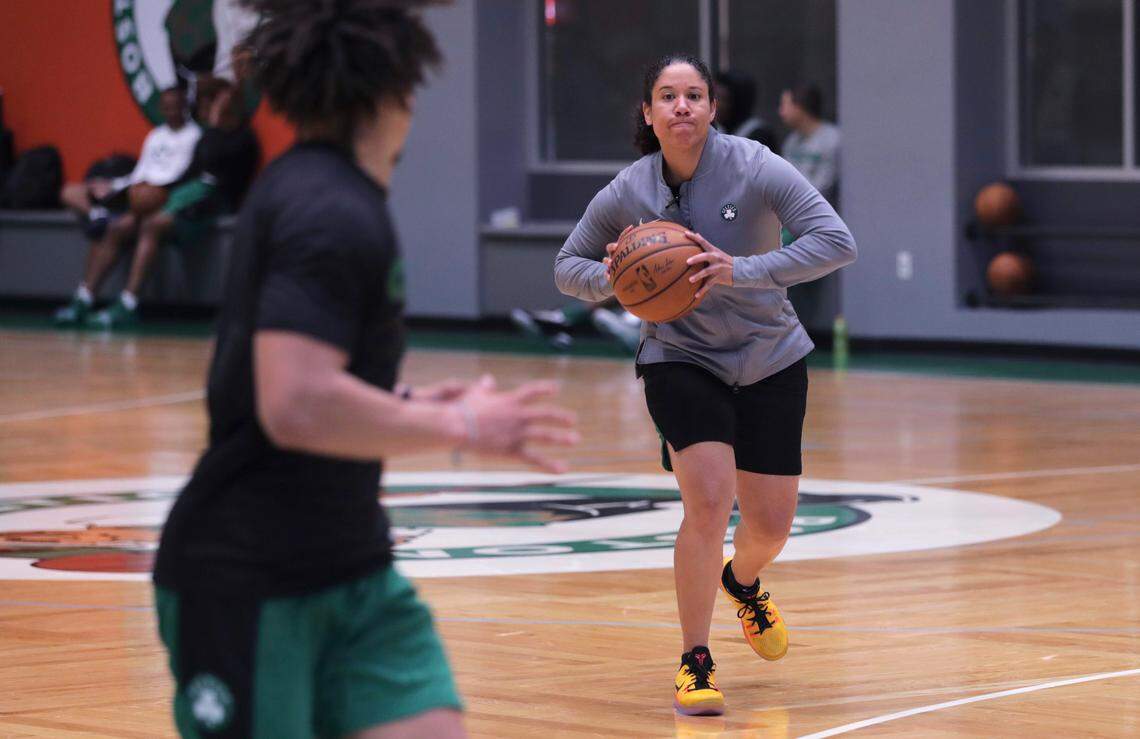 New Duke women’s basketball coach Kara Lawson was an assistant with the NBA’s Boston Celtics before she was hired in July.