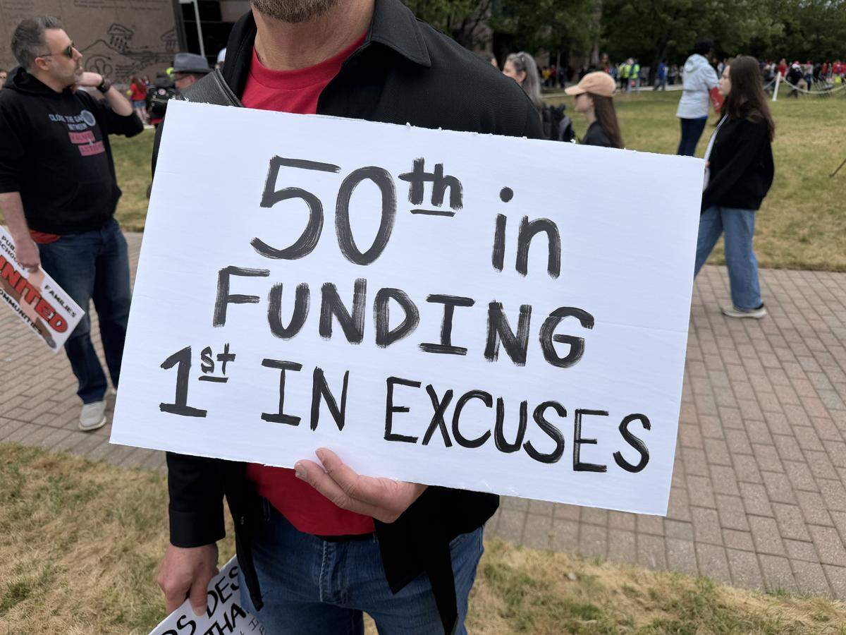 A protest sign at the Raleigh rally for teachers and education.