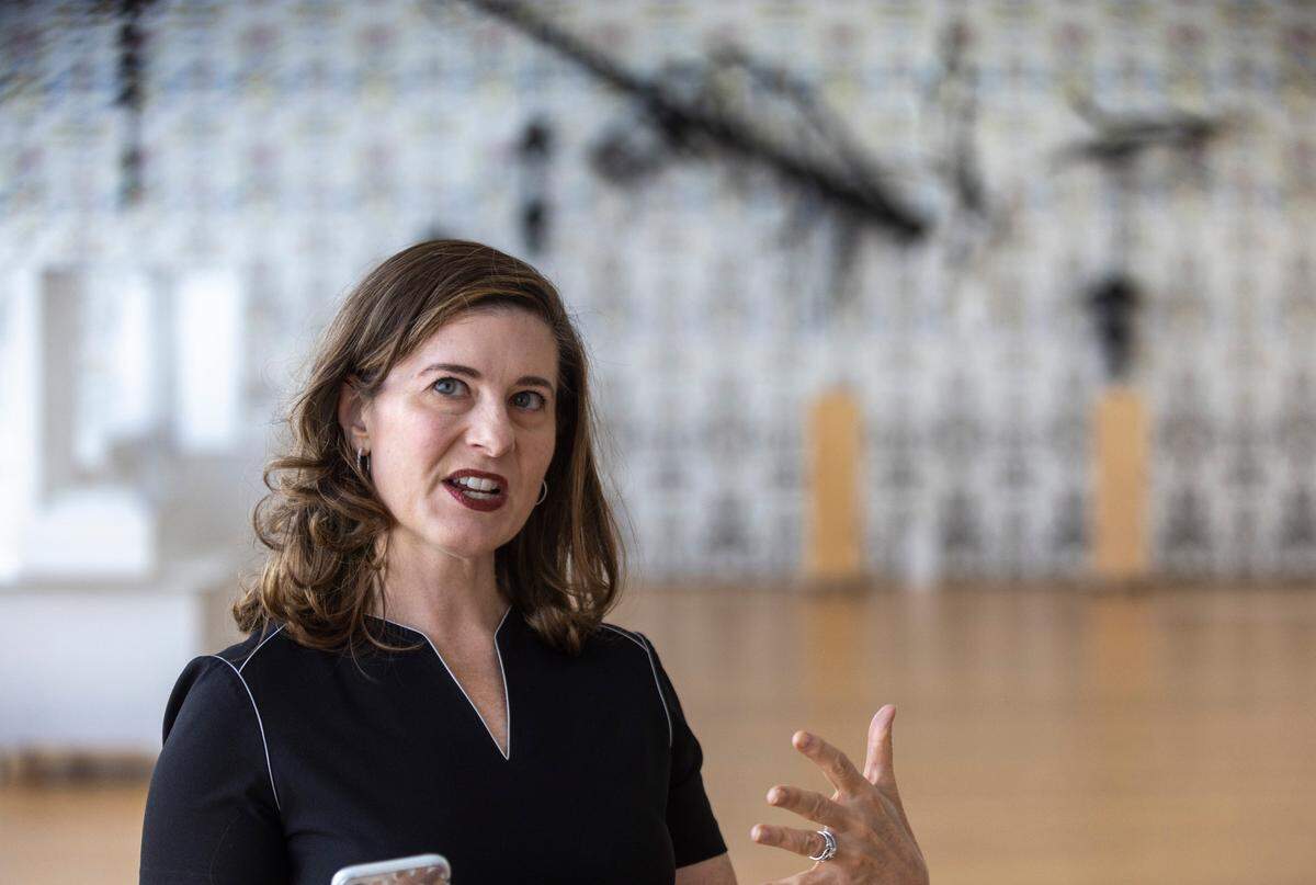 NC Museum of Art Director Valerie Hillings talks about the reinstallation project as it nears completion in the West Building on Sept. 20, 2022, in Raleigh. The West Building will re-open to the public on Oct. 8, 2022. 