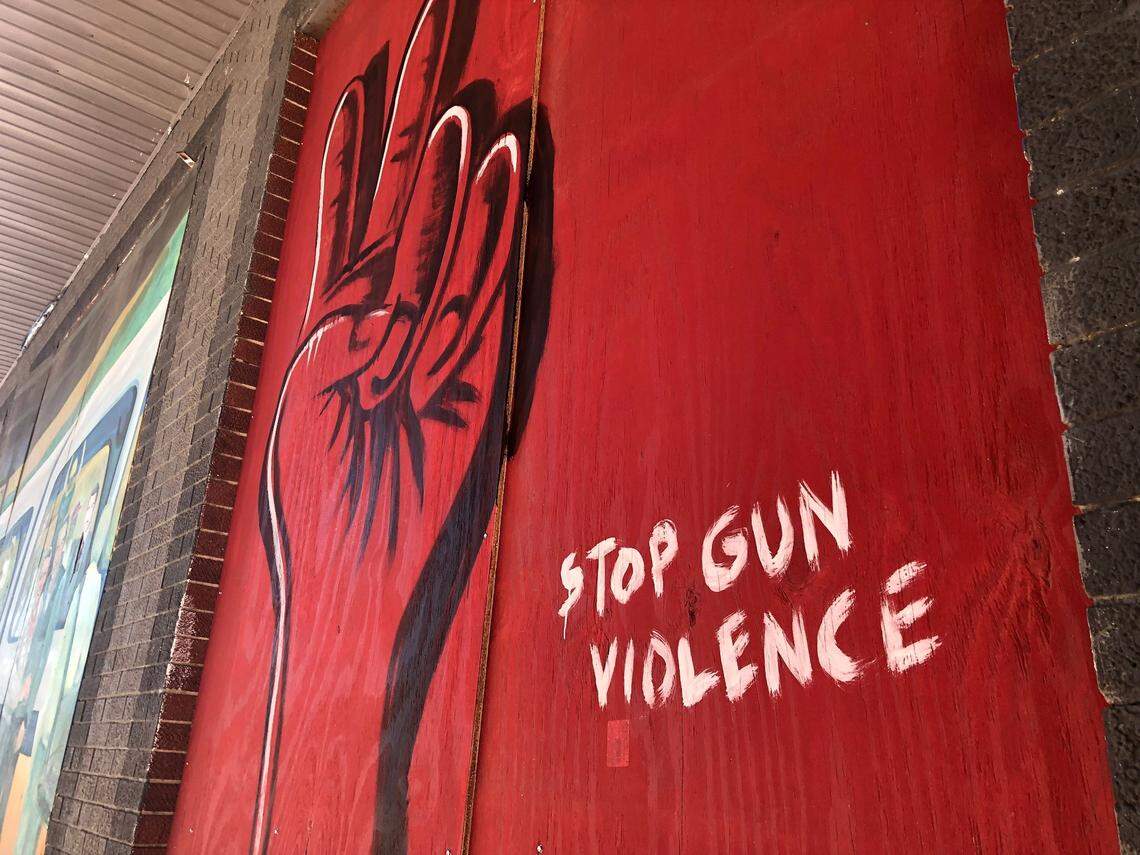 The street art completed on Nov. 7, 2021 by Miami-based muralist Kyle Holbrook on S. West Street in the Warehouse District of Raleigh is part of a national tour to increase gun violence awareness via art.