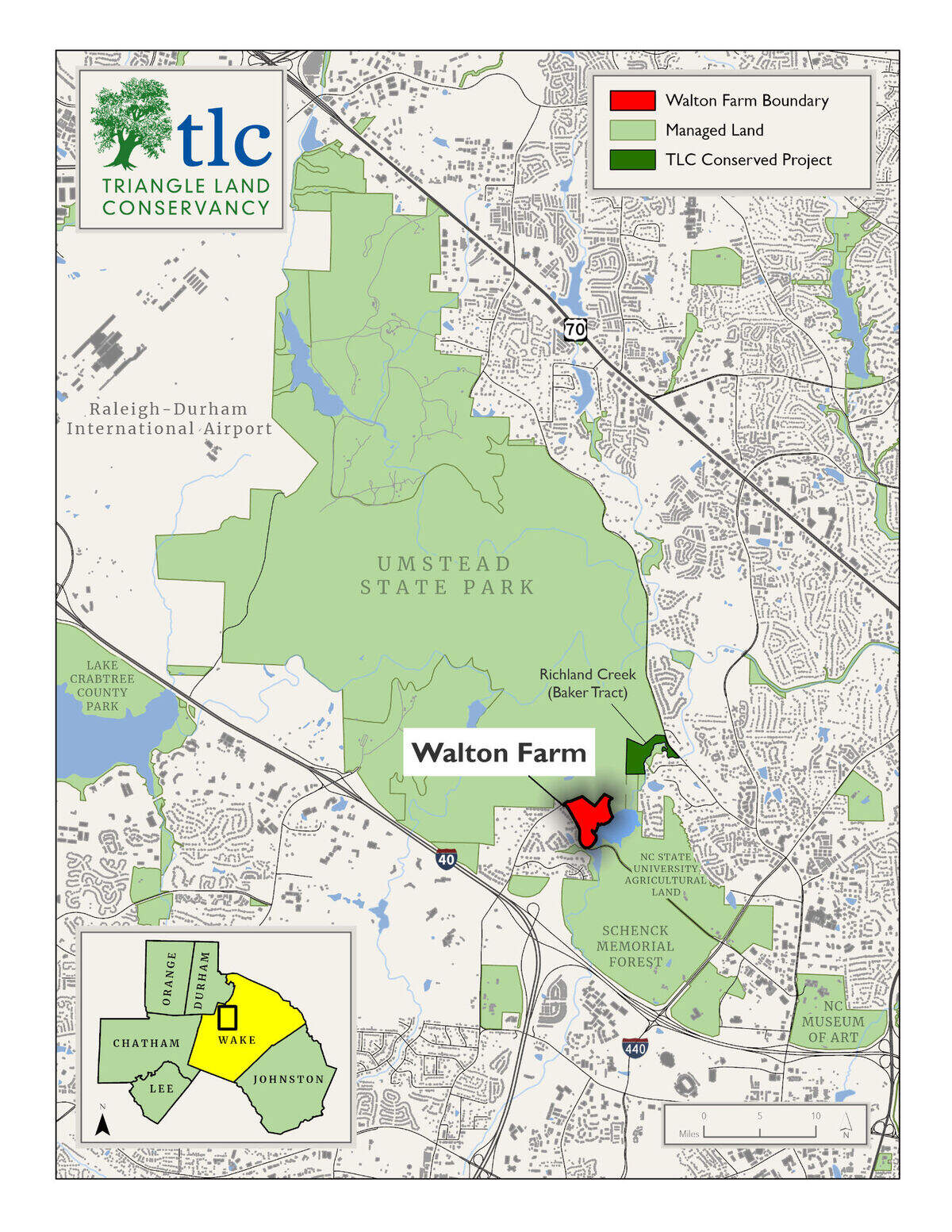 The Walton Farm is the second property that the Triangle Land Conservancy has helped protect near William B. Umstead State Park. The Baker land became part of the park in 1997.