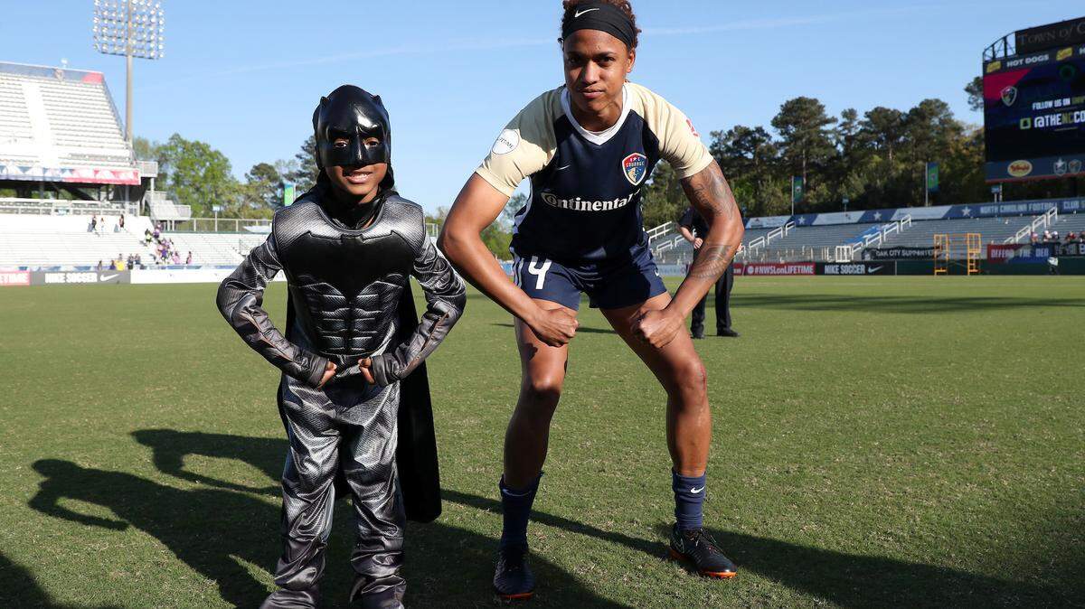 The Courage’s Jessica McDonald poses with her son Jeremiah in April 2018.