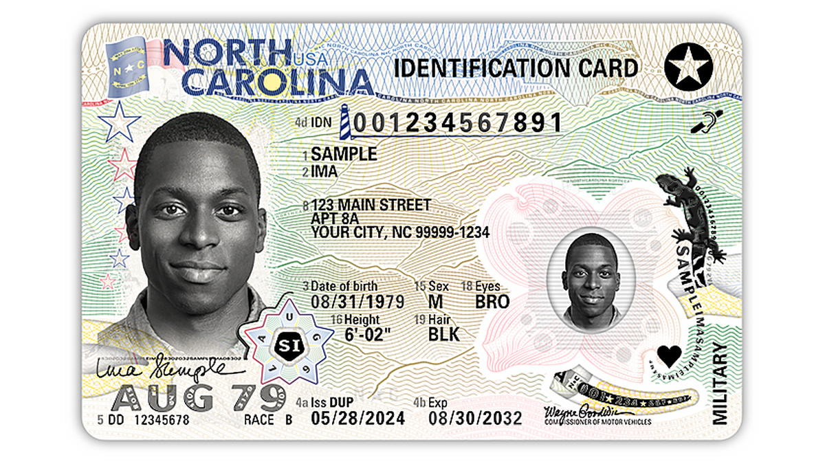 A North Carolina driver’s license or state ID card that meets REAL ID standards has a gold star in the upper right-hand corner.