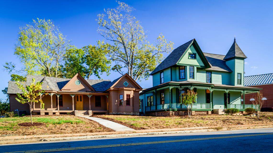The restored Grave and Hall homes on Oberlin Road in Raleigh. (Capital City Camera Club.)