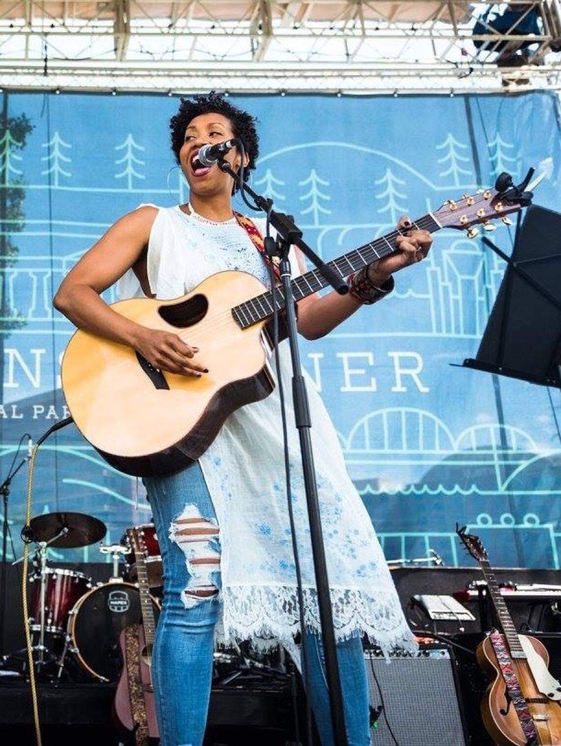 Country music artist Rissi Palmer performs at Musician’s Corner at Centennial Park in Nashville, Tennessee.